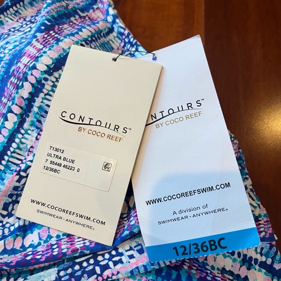 New NWT Contours By Coco Reef Swimsuit Ultra Blue Purple One Piece Sz 12 / 36B C - Picture 2 of 5